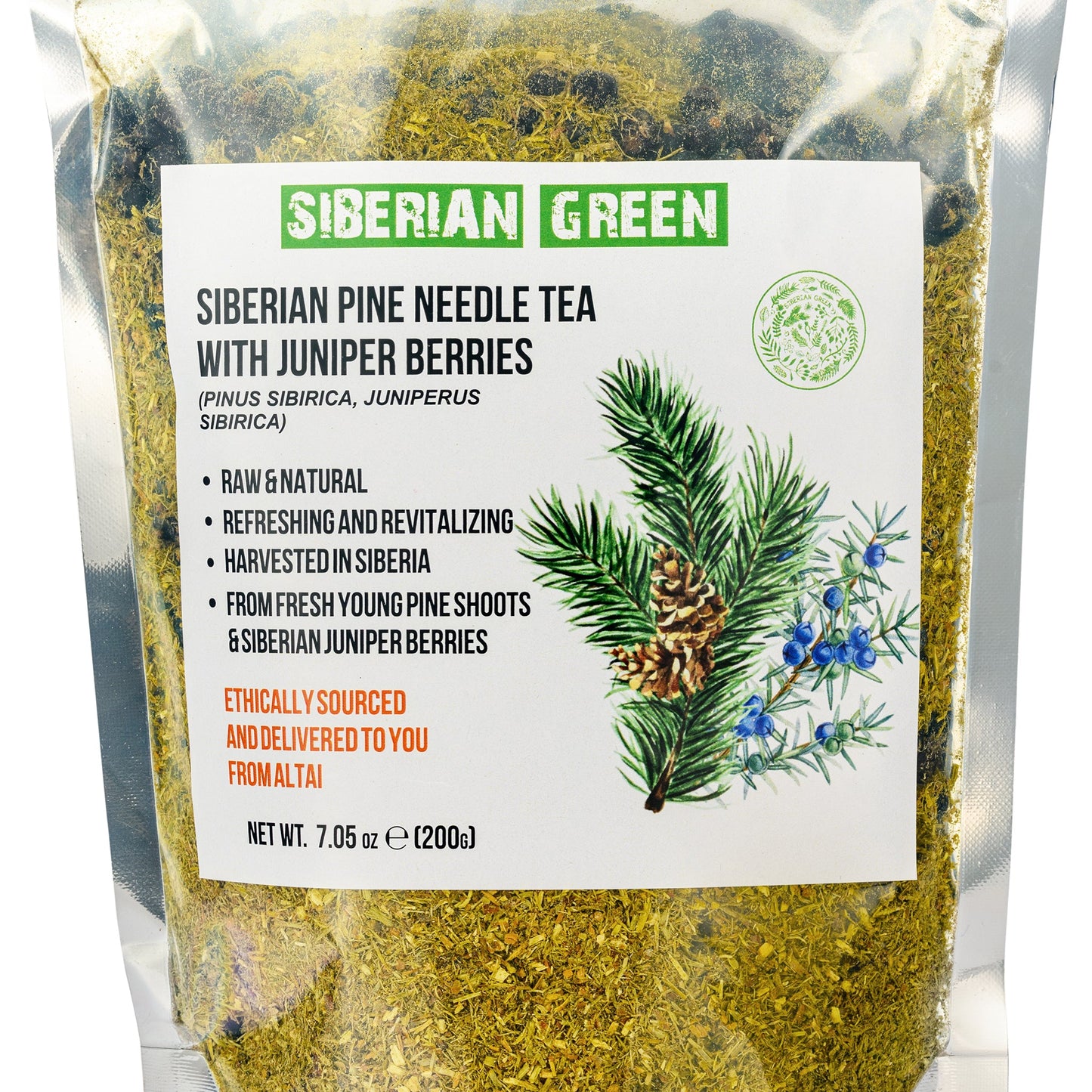 White Pine Needle Tea Loose Powder with Juniper Berries 200g – 100% Natural & Organic from Siberian Green