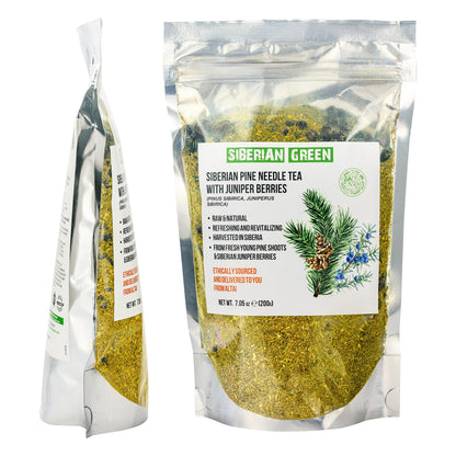White Pine Needle Tea Loose Powder with Juniper Berries 200g – 100% Natural & Organic from Siberian Green