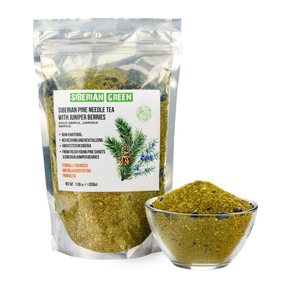 White Pine Needle Tea Loose Powder with Juniper Berries 200g – 100% Natural & Organic from Siberian Green