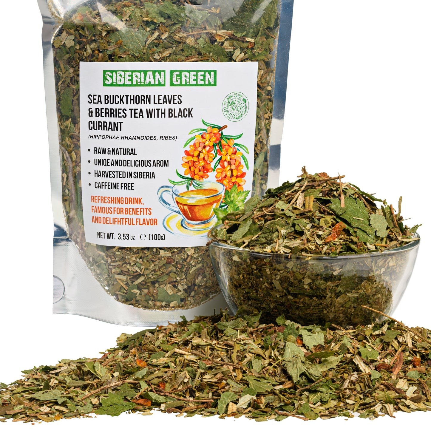 Siberian Green Sea Buckthorn Tea with Black Currant Leaves – Wild-Harvested & Caffeine-Free