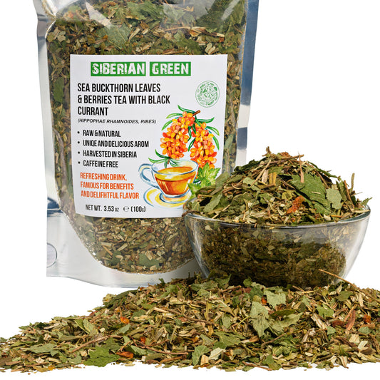 Siberian Green Sea Buckthorn Tea with Black Currant Leaves – Wild-Harvested & Caffeine-Free