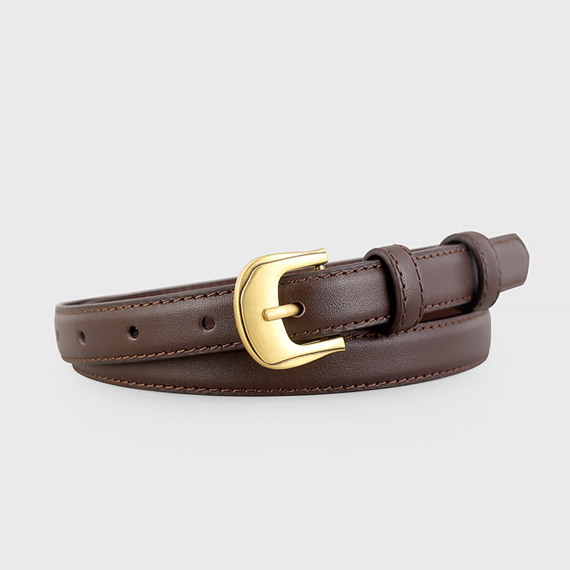 Leather Belt with Golden Buckle