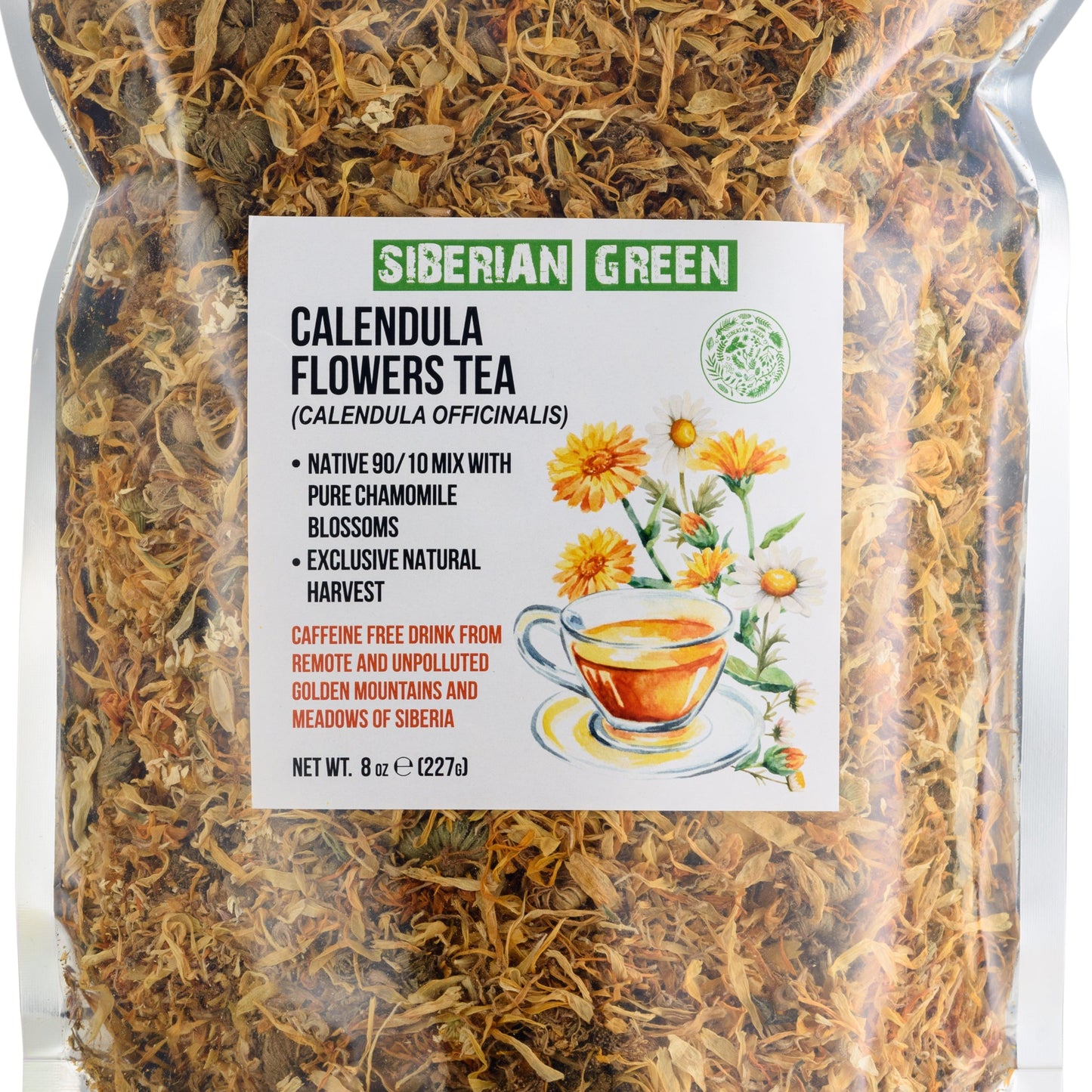 Siberian Green Calendula & Chamomile Tea – Wild Harvested Caffeine-Free (227g / 8 oz)