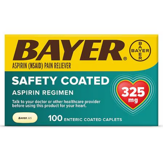 Bayer Safety Coated Aspirin Regimen Tablets 325mg (100 Enteric Coated Caplets)