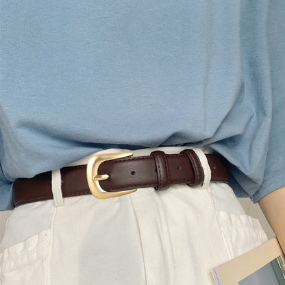 Classic Leather Belt with Golden Buckle