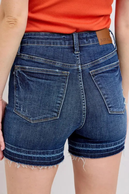 Judy Blue Full Size High Waist Tummy Control Destroy Release Hem Denim Shorts Plus Size