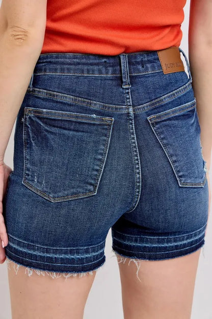 Judy Blue Full Size High Waist Tummy Control Destroy Release Hem Denim Shorts Plus Size