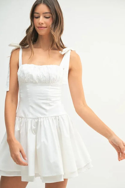 MABLE Shoulder Tie Corset Panel Mini Dress
