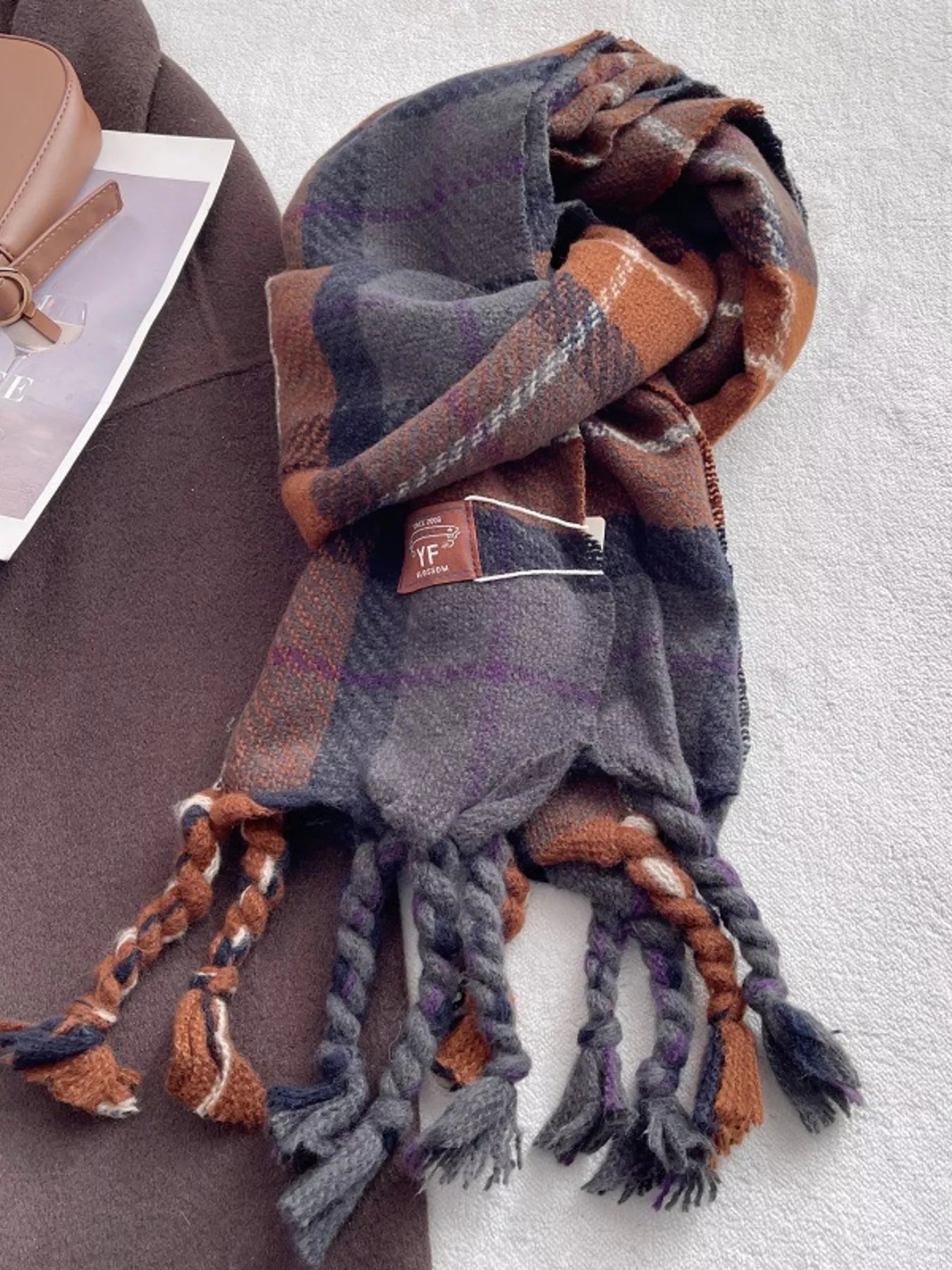 Warm Plaid Tassel Scarf