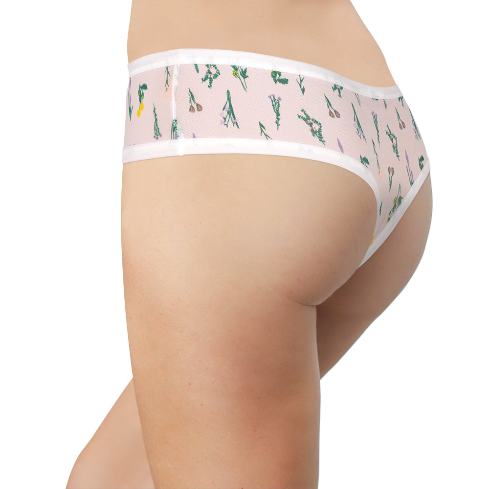 White Mesh Thong with Floral Print