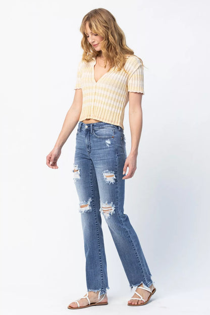 Judy Blue Full Size Mid Rise Destroy Straight Jeans Plus Size