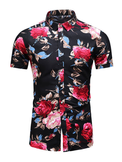 Men's Plus Size Floral Print Short Sleeve Casual Shirt