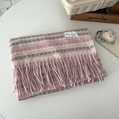 Plaid Fringe Warm Scarf