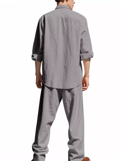 Men's Full Size Button Up Long Sleeve Shirt and Pants Plus Size