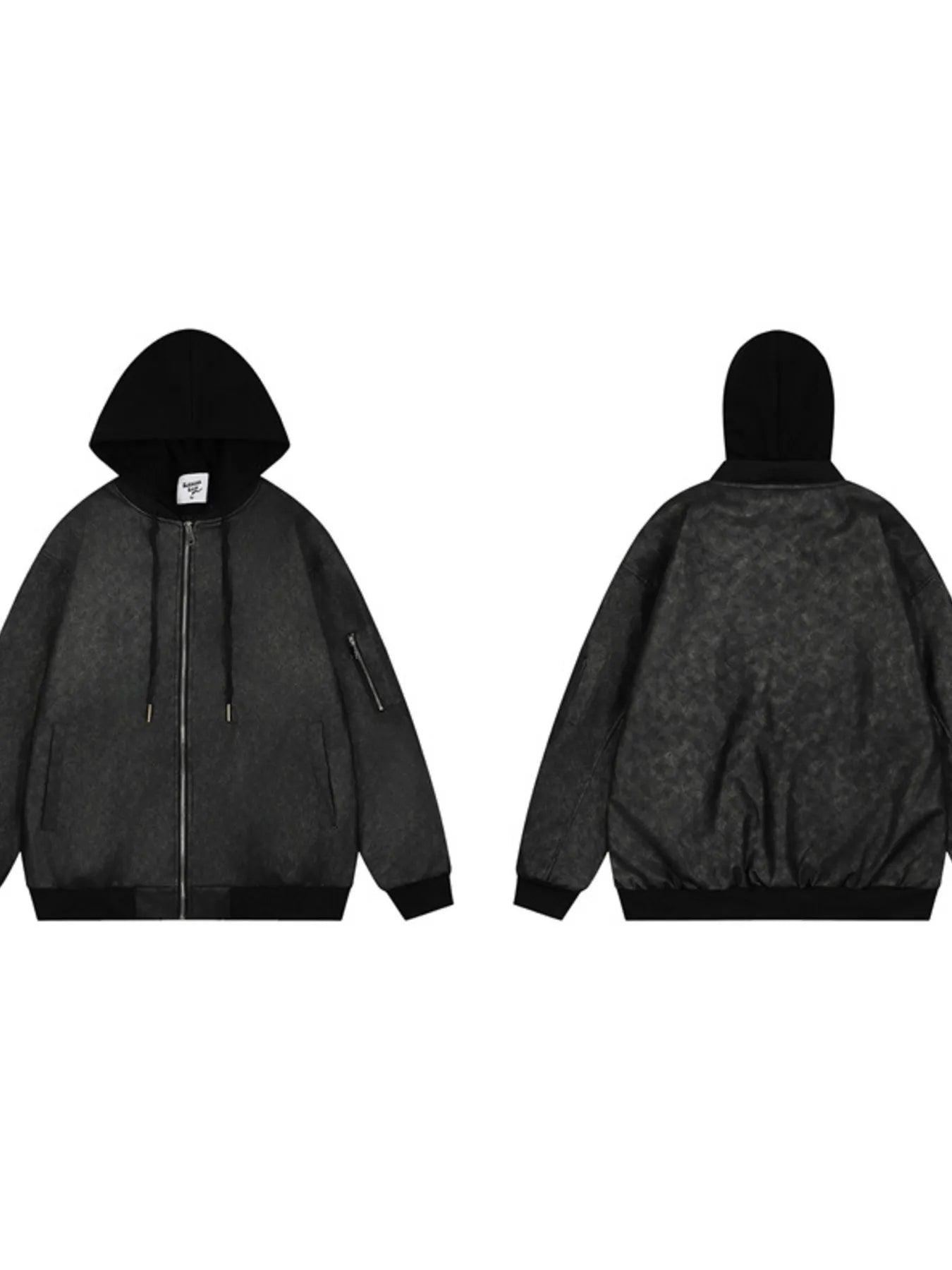 Men's Drawstring Washed Zip Up Hooded Jacket