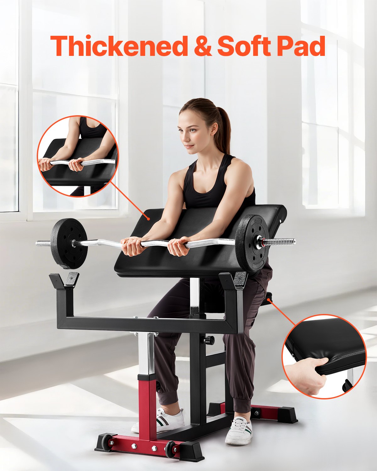 Preacher Curl Bench, Strength Training Biceps Machine, Max Load 440 LBS Home Gym Equipment, Seated Arm Isolated Barbell Dumbbell Bicep Station, Adjustable Weight Benches For Home Gym
