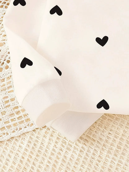 Children's Heart Print Long Sleeve Top & Pants Set