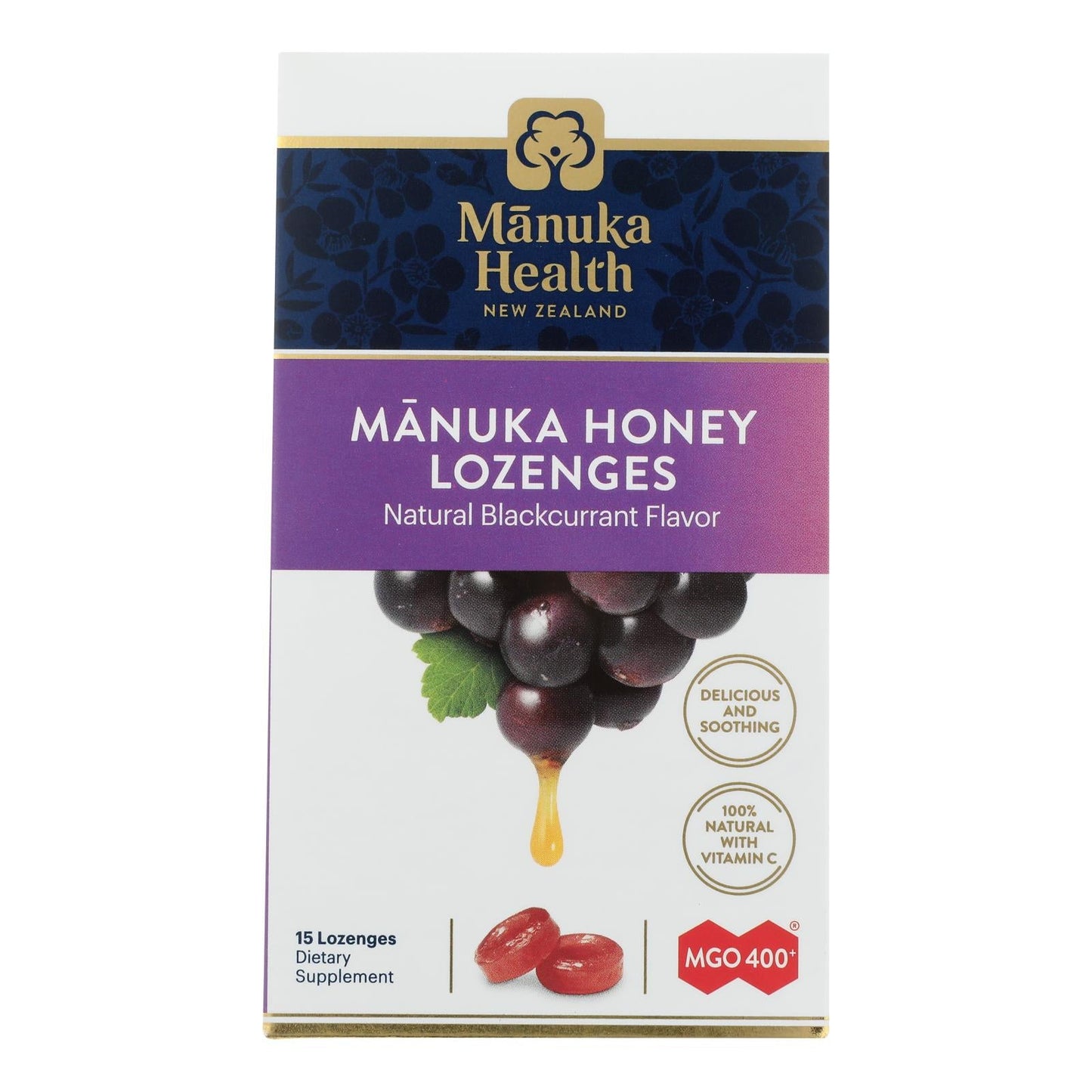 Manuka Health Manuka Honey Lozenges MGO 400+ Blackcurrant (Pack of 15)