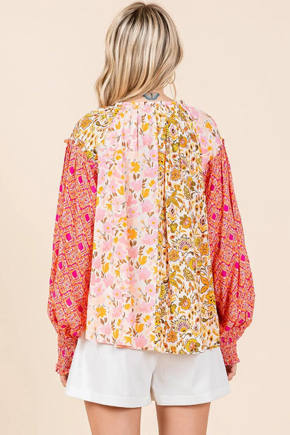 Mittoshop Mixed Patchwork Print Long Sleeve Blouse