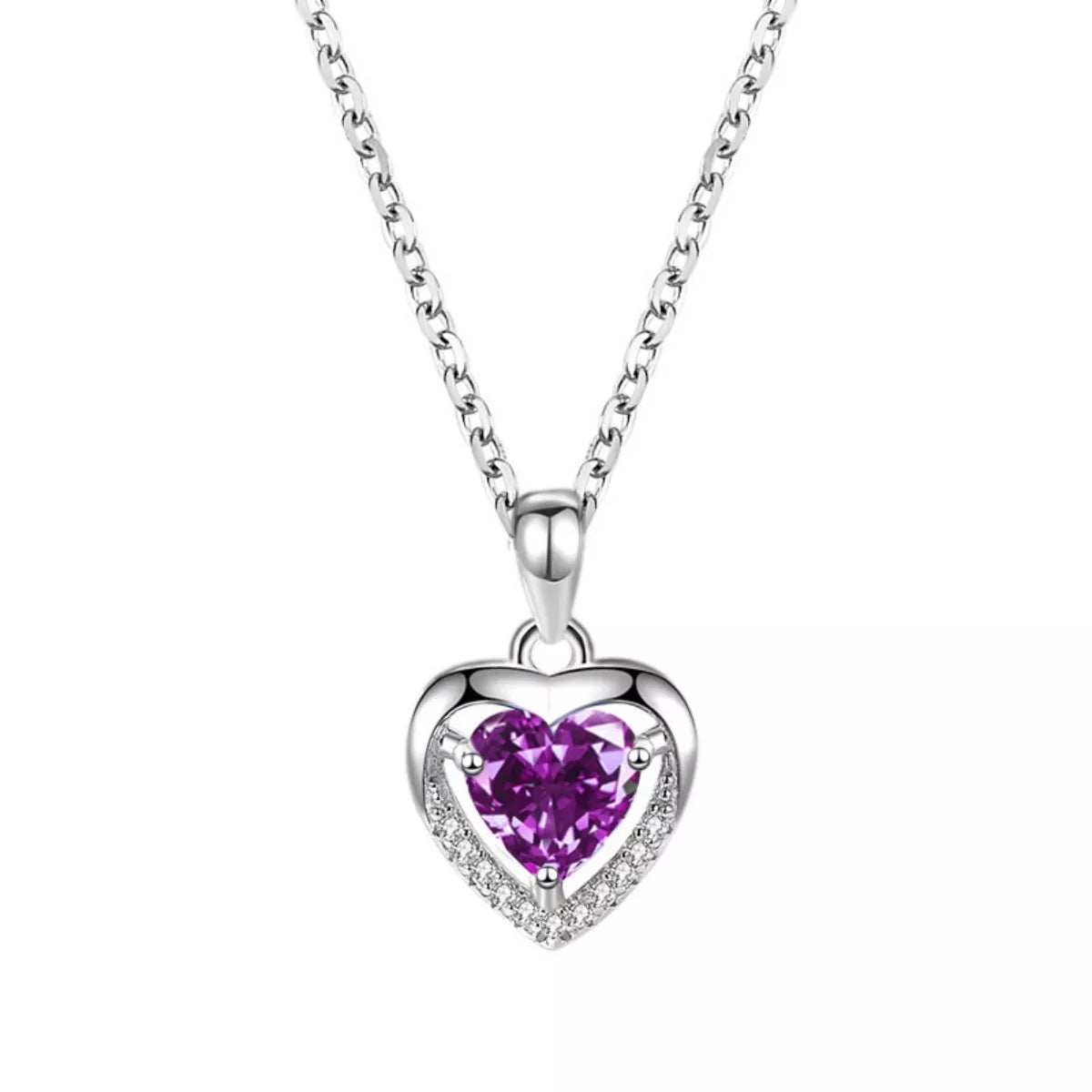 925 Sterling Silver Zircon Heart Necklace