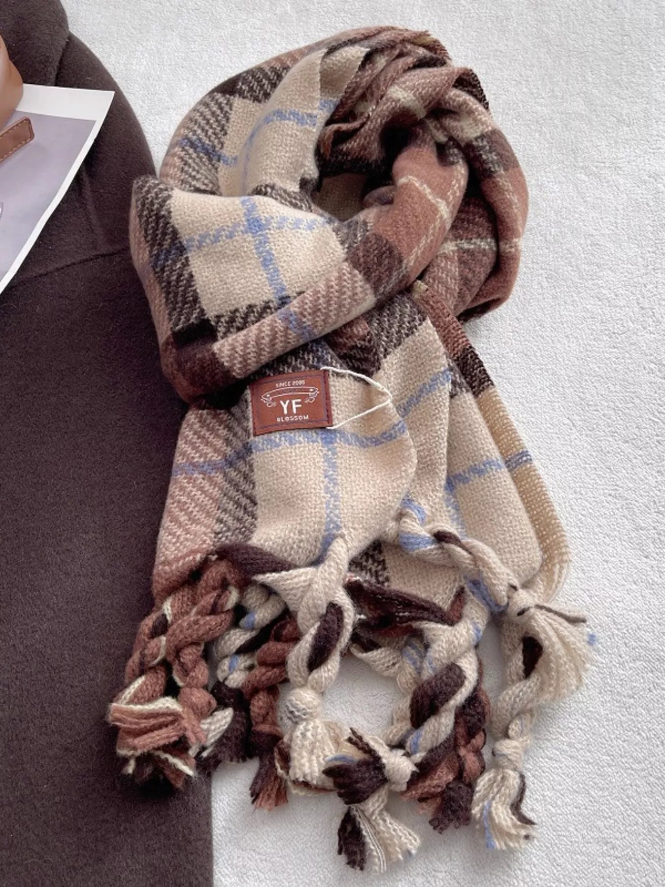 Warm Plaid Tassel Scarf