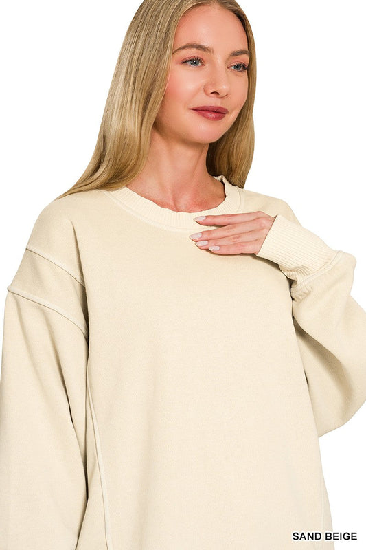 Zenana Pigment Dye Exposed-seam Fleece Sweatshirt