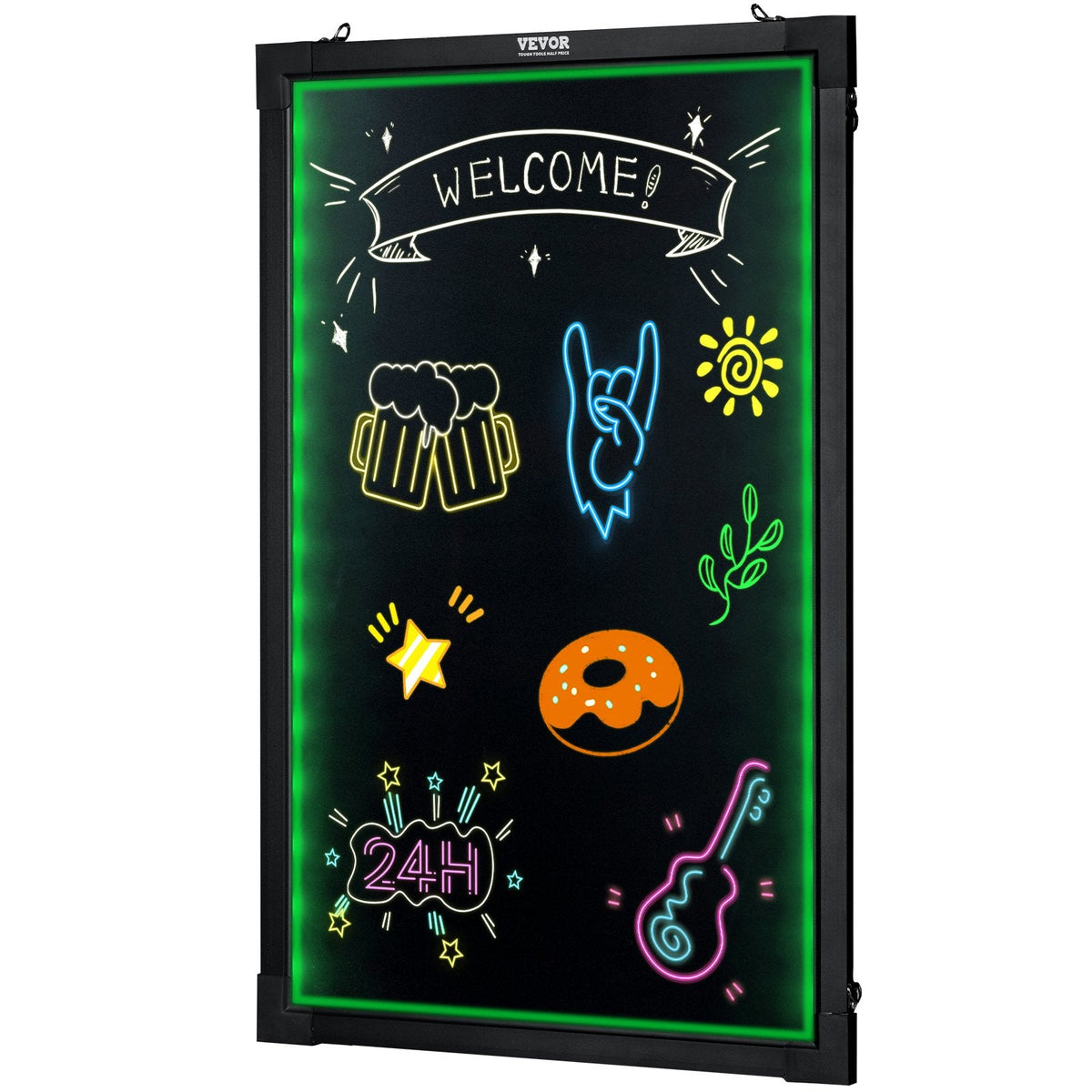 VEVOR LED Message Writing Board, Illuminated Erasable Lighted Chalkboard, Neon Effect Menu Sign Board, Drawing Board With 8 Fluorescent Chalk Markers And Remote Tested To UL Standards