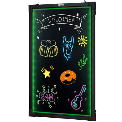 VEVOR LED Message Writing Board, Illuminated Erasable Lighted Chalkboard, Neon Effect Menu Sign Board, Drawing Board With 8 Fluorescent Chalk Markers And Remote Tested To UL Standards