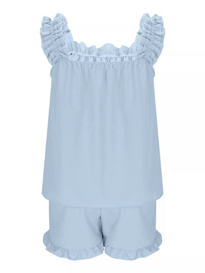 Ruffle Trim Sleeveless Top and Shorts Set