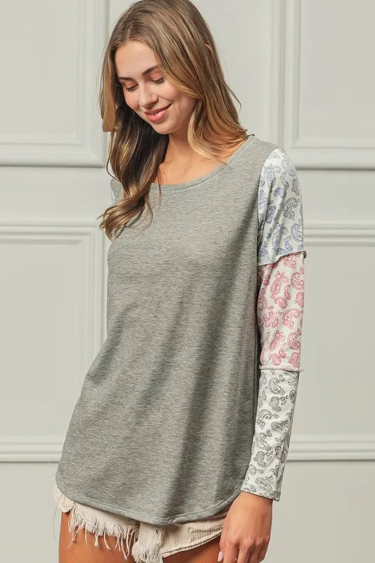 BiBi French Terry with Paisley Triblend Color Block