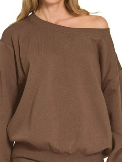 Zenana Fleece Boat Neck Sweatshirt and Shorts Set