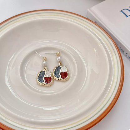 Color Block Pearl Drop Earrings