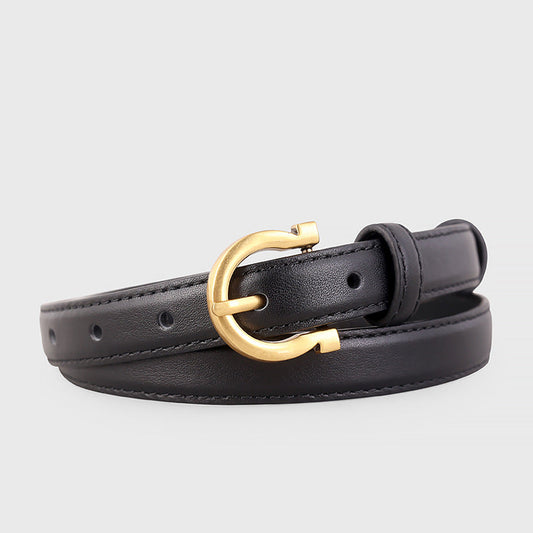 Leather Belt with Golden Buckle