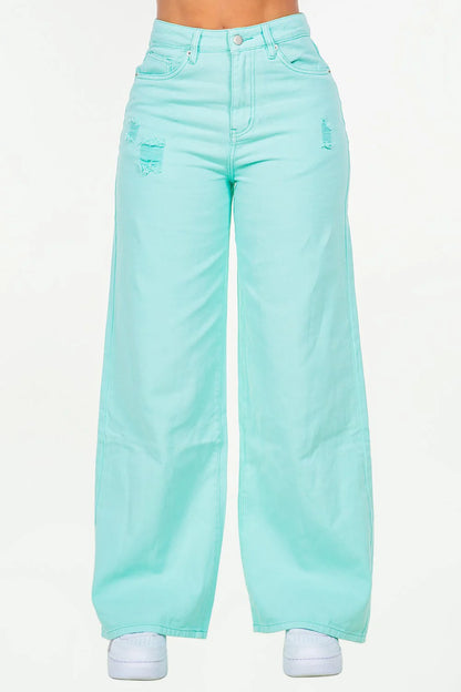 American Bazi High Waist Distressed Wide Leg Jeans