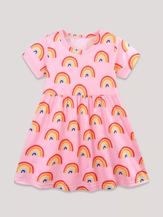 Children's Rainbow Print Short Sleeve Casual Dress