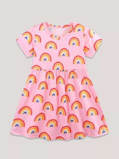 Children's Rainbow Print Short Sleeve Casual Dress