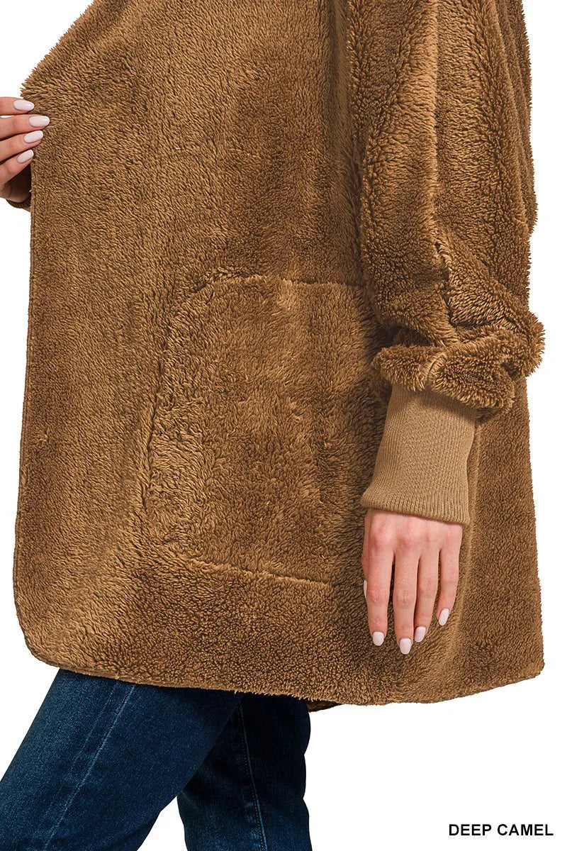 Zenana Hooded Faux Fur Jacket with Pockets