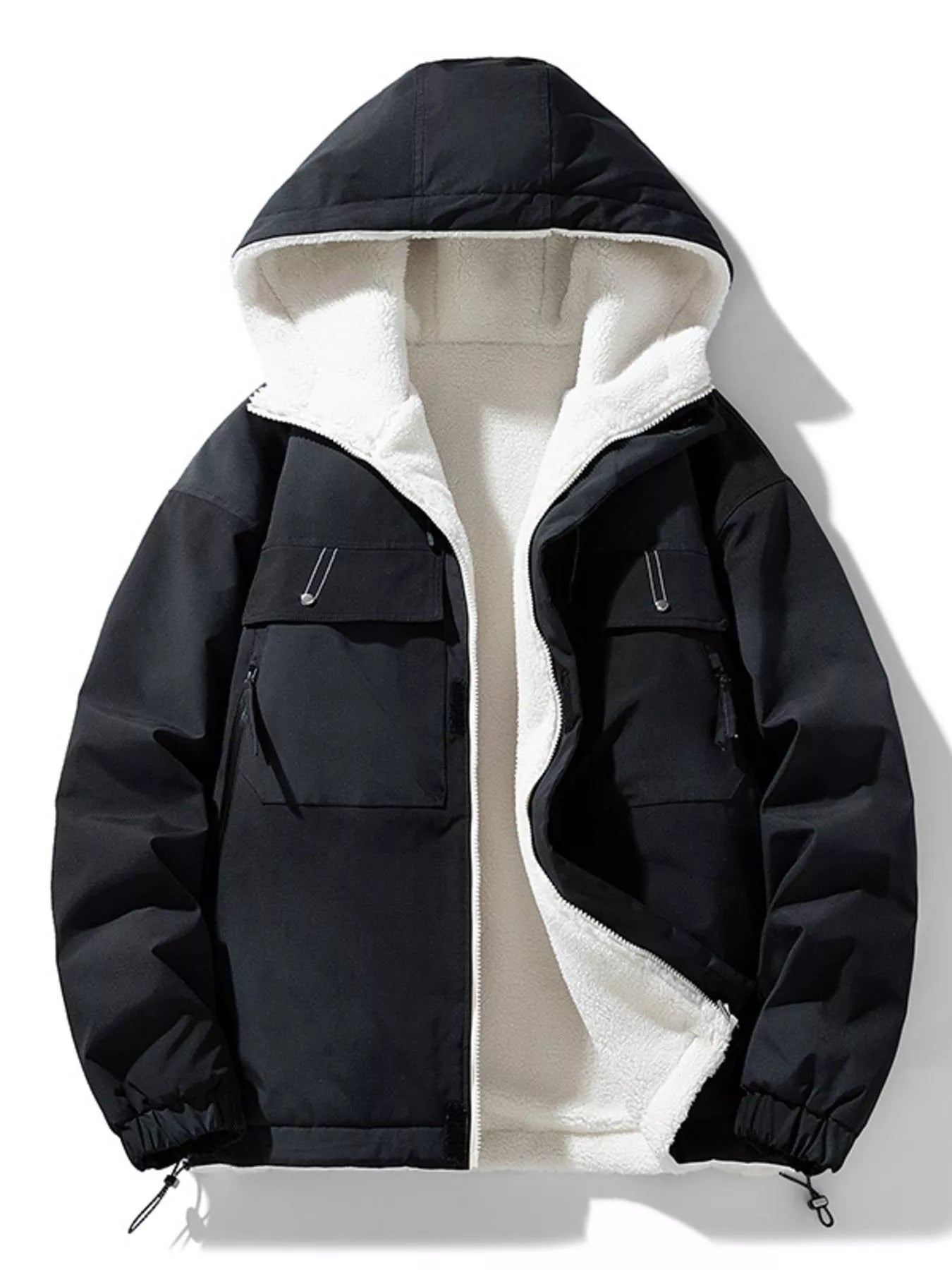 Men's Full Size Hooded Fleece Lined Windproof Jacket Plus Size