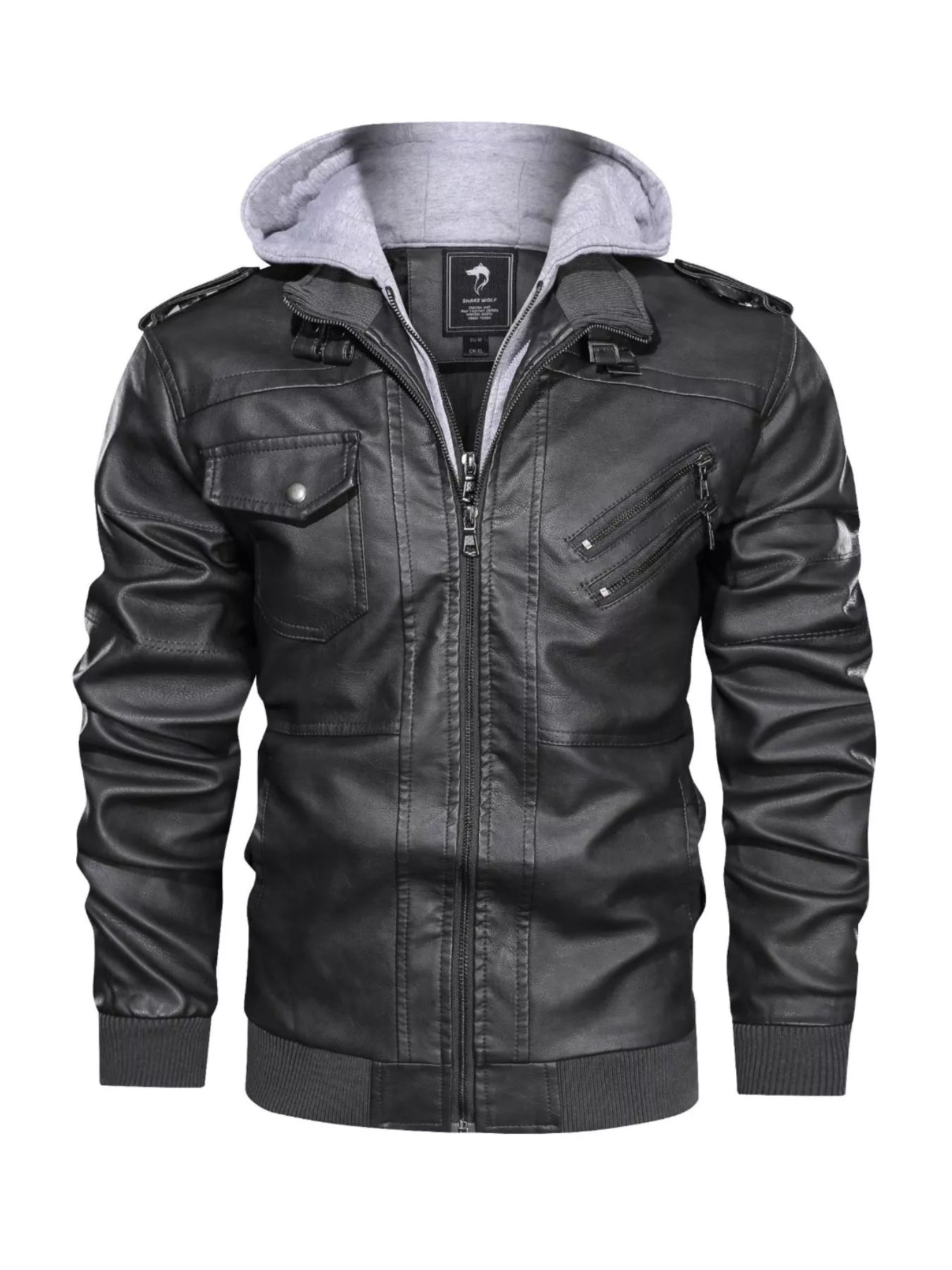 Men's Full Size Hooded Faux Leather Moto Jacket Plus Size