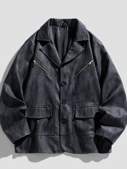 Men's Plus Size Button Up Long Sleeve Jacket