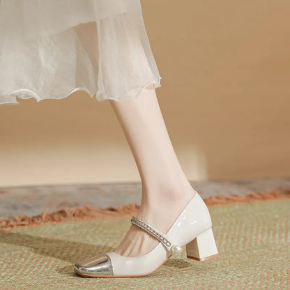 Square Toe Block Heels Pumps
