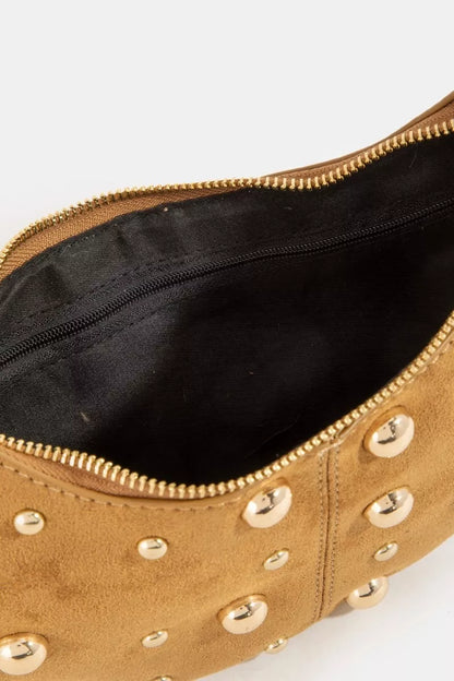 Fame Dome Studded Chrome Crescent Hand Bag