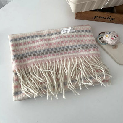 Plaid Fringe Warm Scarf