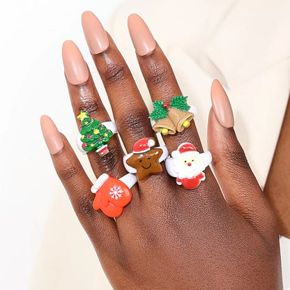 5 Piece Christmas-Themed Rings