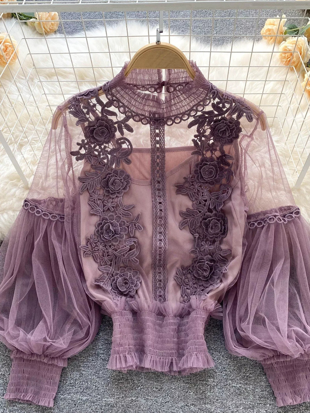 Floral Lace Blouse & Cami Set