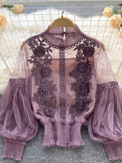Floral Lace Blouse & Cami Set