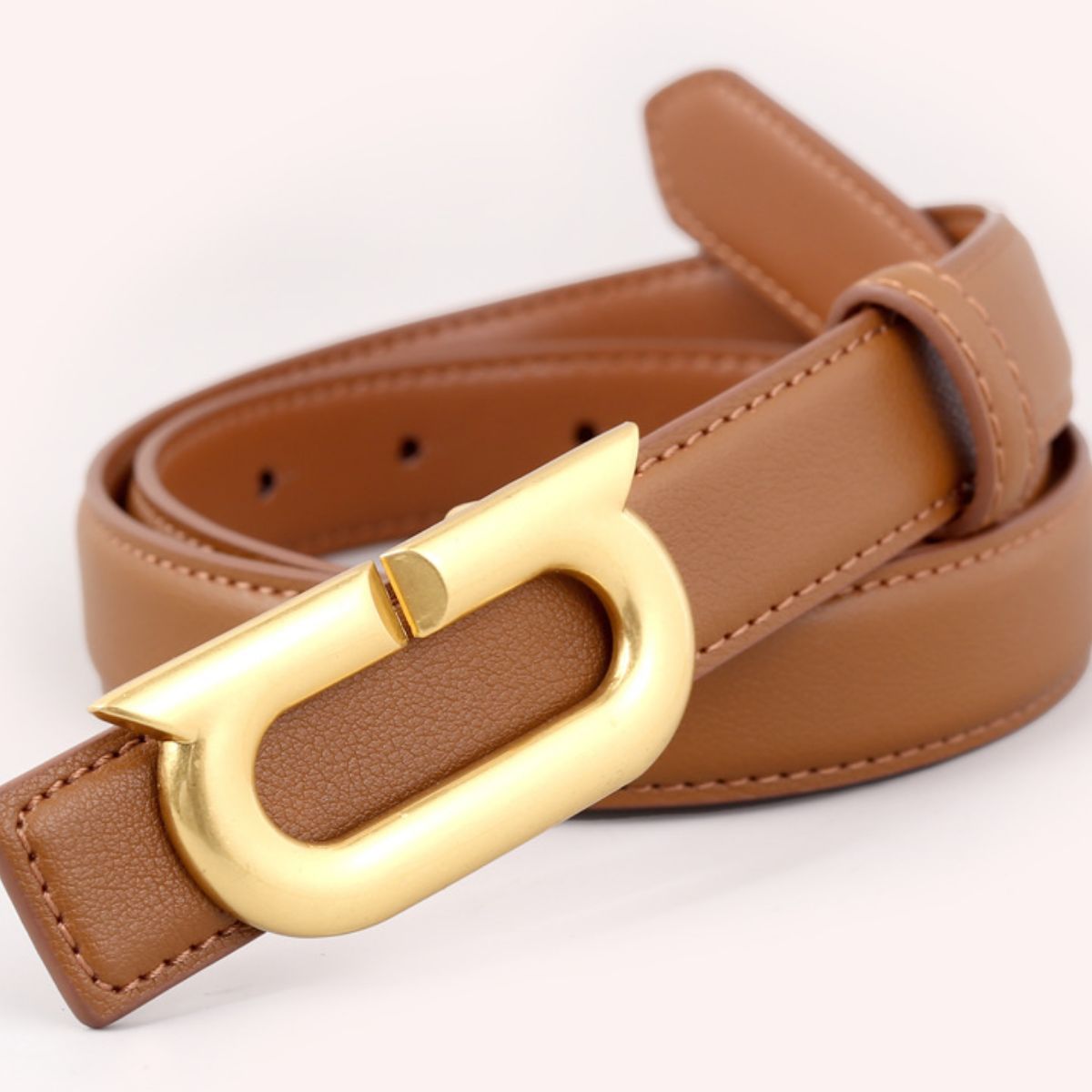Leather Belt with Golden Buckle
