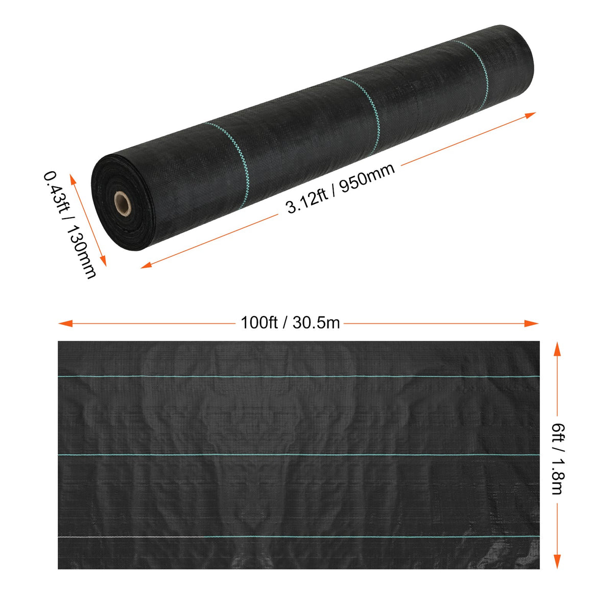VEVOR 3FTx50FT Premium Heavy Duty Weed Barrier Landscape Fabric, 3.2OZ Woven Geotextile Fabric Under Gravel, High Permeability For Weed Blocker Weed Mat, Driveway Fabric, Weed Control Garden Cloth