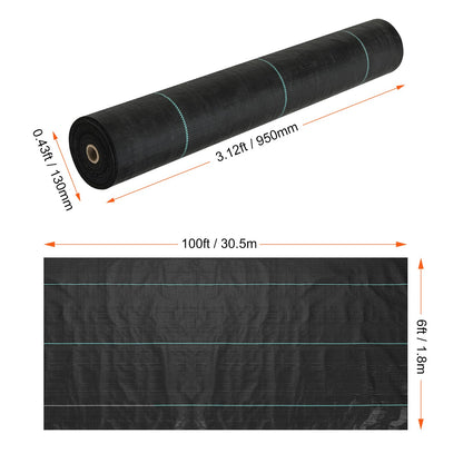 VEVOR 3FTx50FT Premium Heavy Duty Weed Barrier Landscape Fabric, 3.2OZ Woven Geotextile Fabric Under Gravel, High Permeability For Weed Blocker Weed Mat, Driveway Fabric, Weed Control Garden Cloth