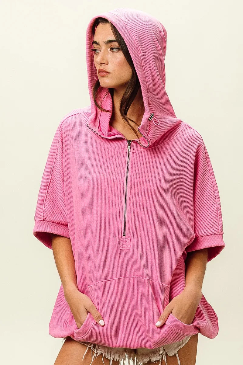 BiBi Vintage Washed Waffle Thermal Hoodie